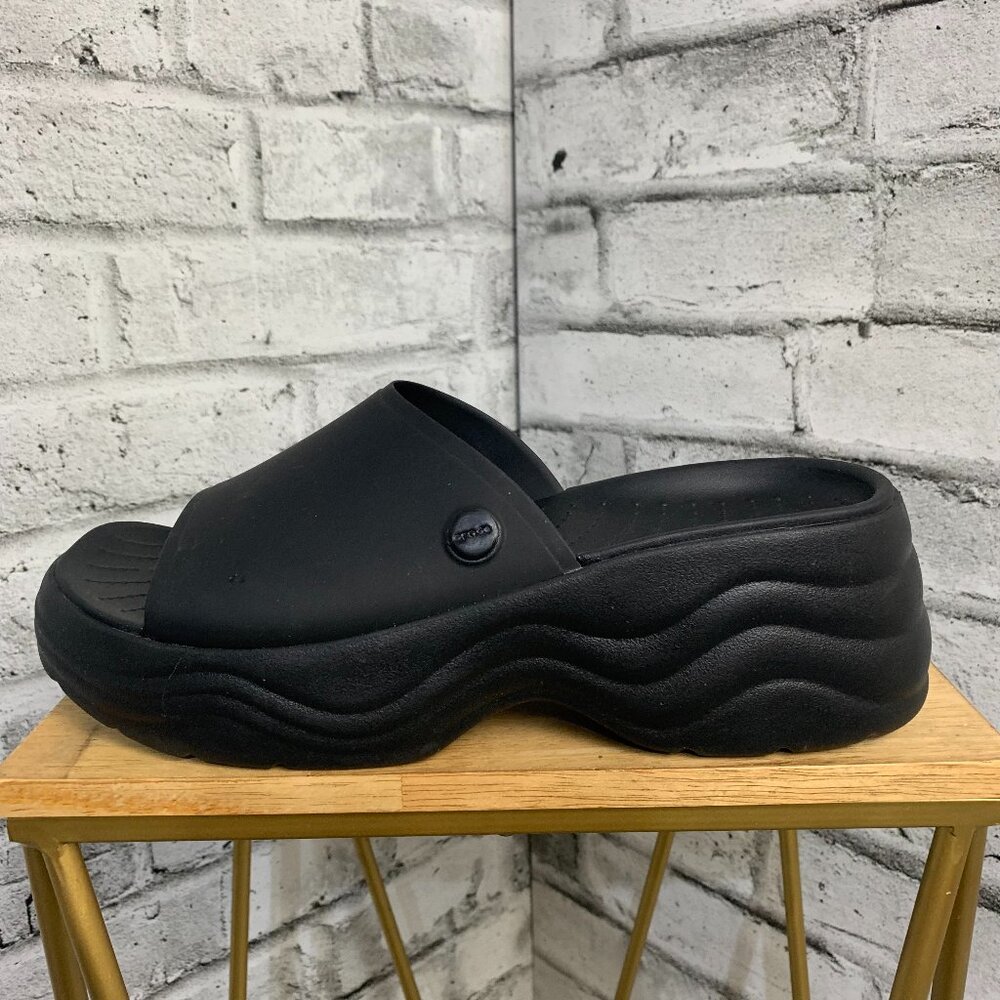 Crocs Skyline Platform Slide Sandals Womens 9 Black Chunky Heel Slip On Shoes